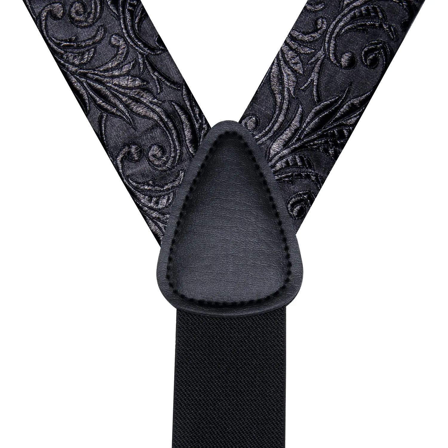 Black Floral Y Back Brace Clip-on Men's Suspender with Bow Tie Set