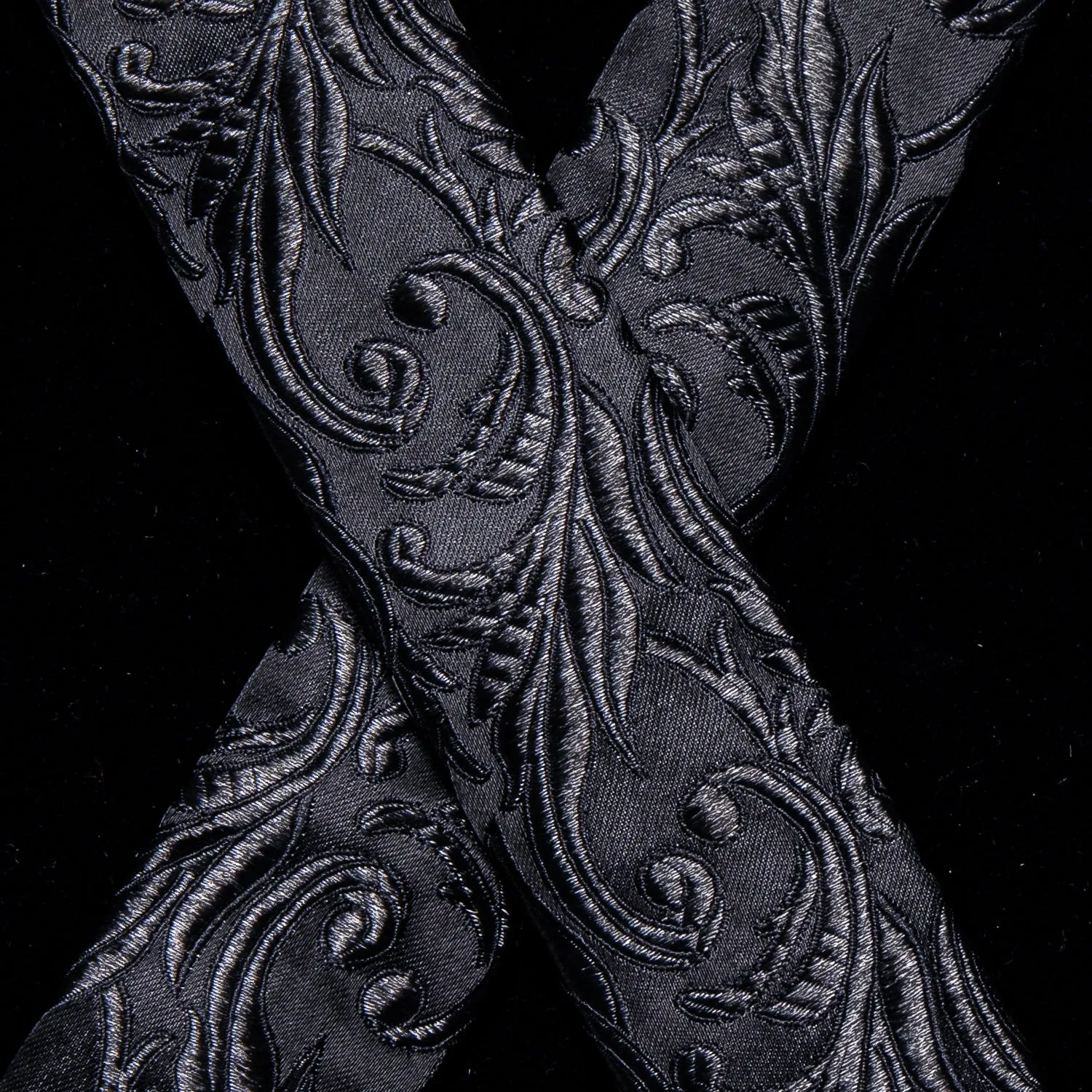 Black Floral Y Back Brace Clip-on Men's Suspender with Bow Tie Set