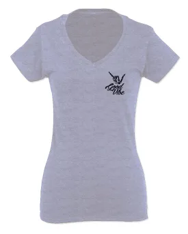 Black Good Vibe Bones Hand Shaka Cool Vintage Hipster Graphic For Women V neck fitted T Shirt