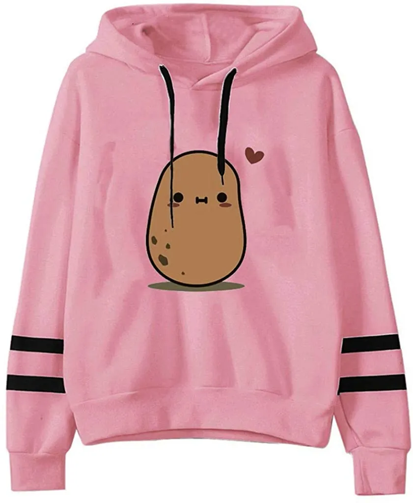Casual Long Sleeve Sweatshirt Cute Potato Print Hoodies Jumper Pullover Tops