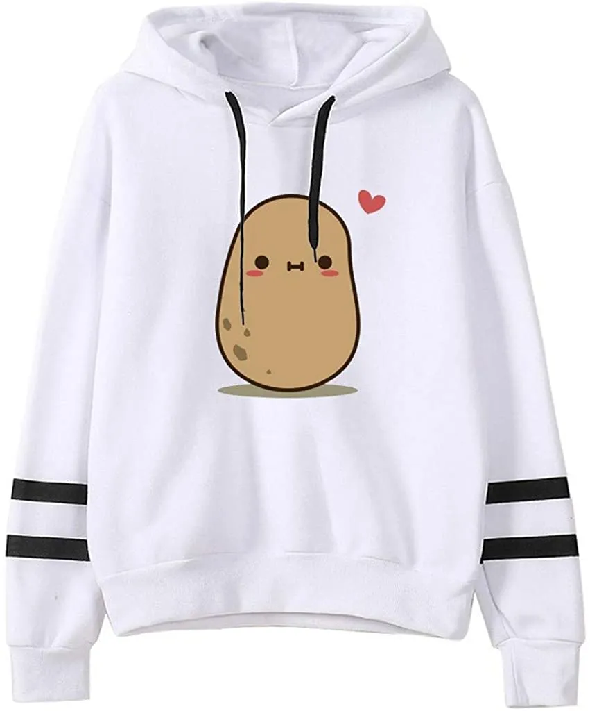 Casual Long Sleeve Sweatshirt Cute Potato Print Hoodies Jumper Pullover Tops