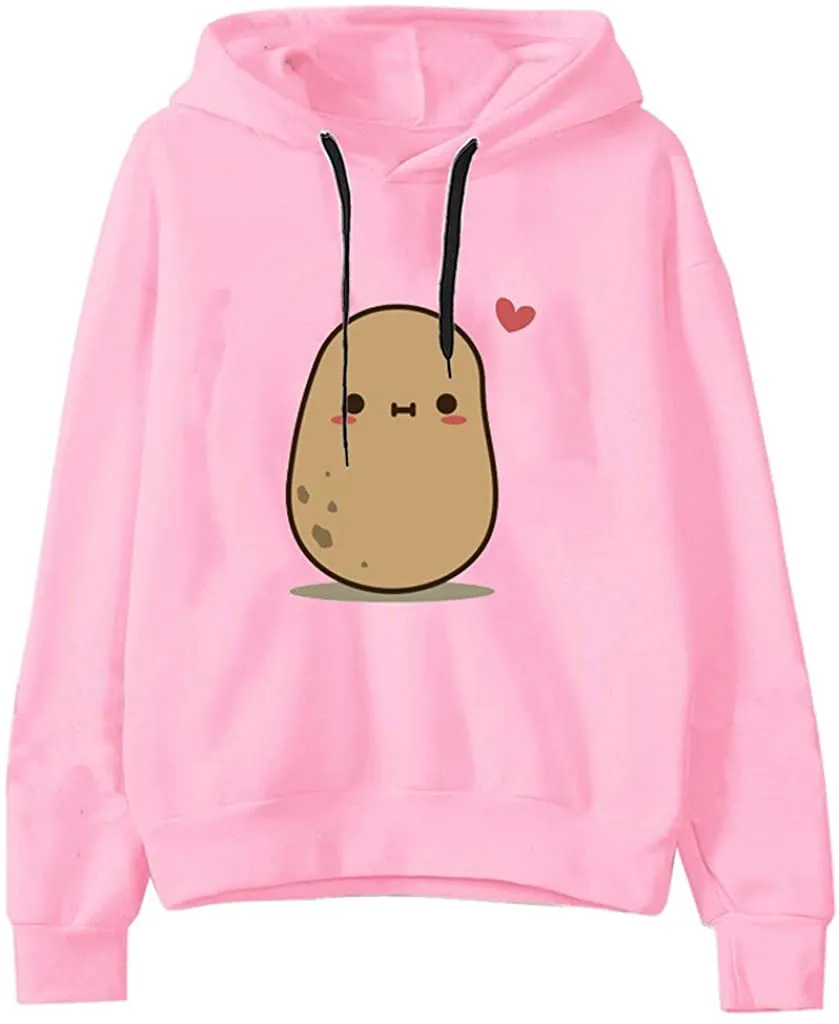 Casual Long Sleeve Sweatshirt Cute Potato Print Hoodies Jumper Pullover Tops