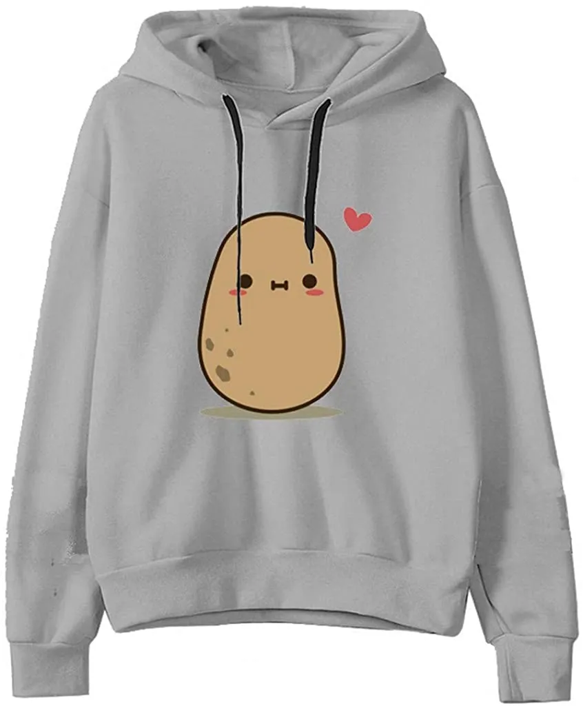 Casual Long Sleeve Sweatshirt Cute Potato Print Hoodies Jumper Pullover Tops