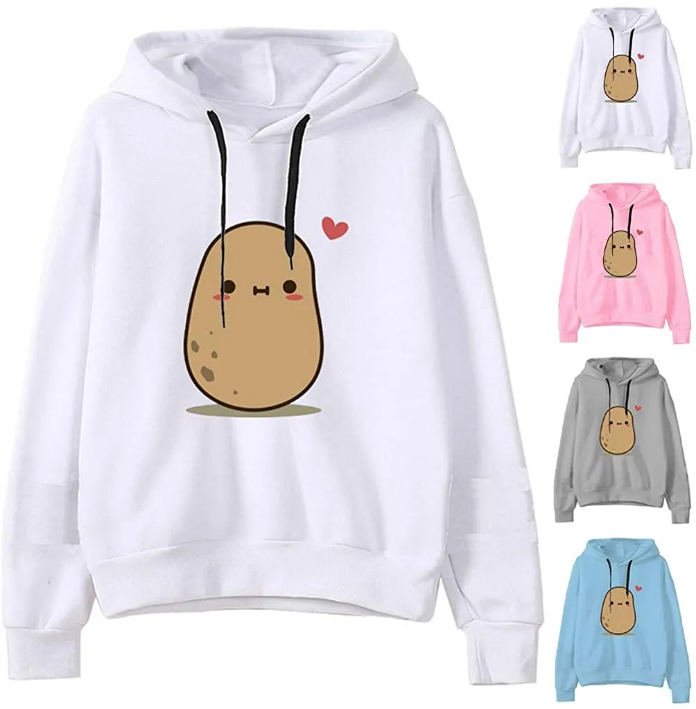 Casual Long Sleeve Sweatshirt Cute Potato Print Hoodies Jumper Pullover Tops