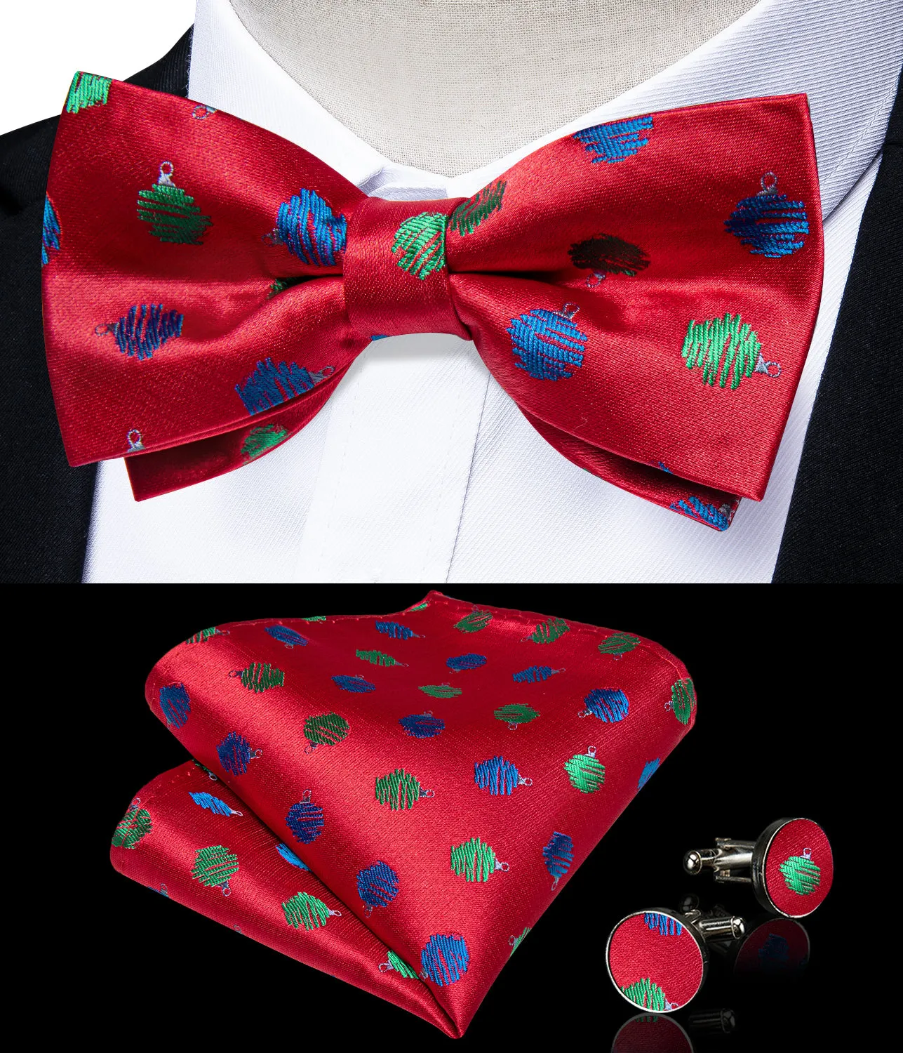 Christmas Red Polka Dot Y Back Brace Clip-on Men's Suspender with Bow Tie Set