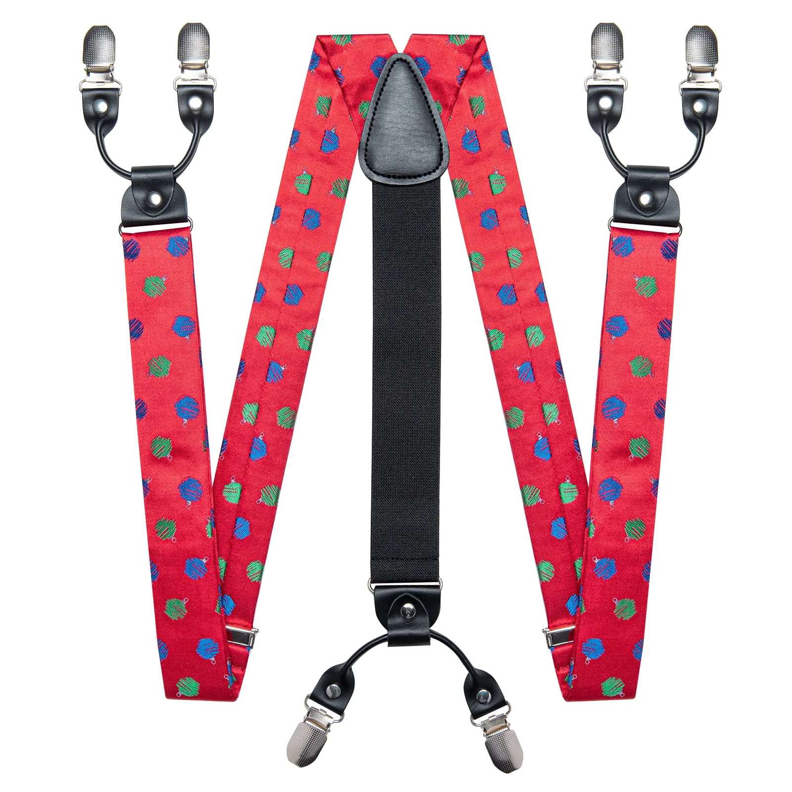 Christmas Red Polka Dot Y Back Brace Clip-on Men's Suspender with Bow Tie Set