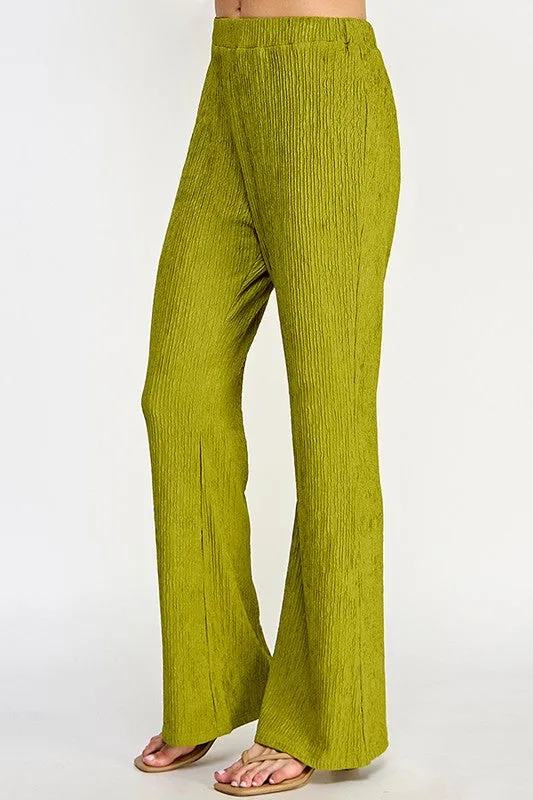 Citron Plisse Fitted Flare Knit Pants
