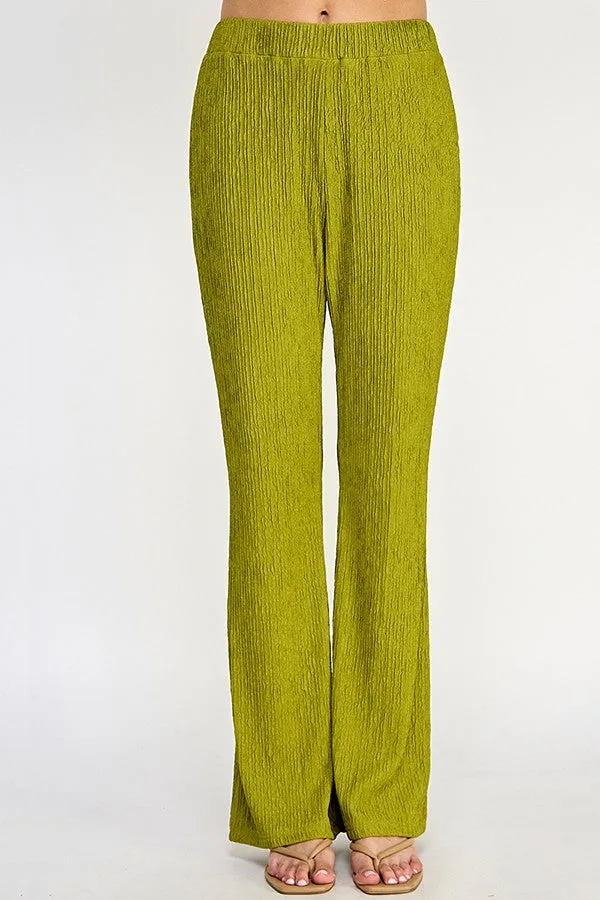 Citron Plisse Fitted Flare Knit Pants