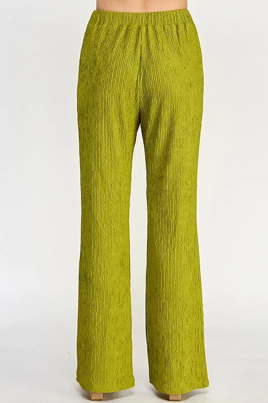 Citron Plisse Fitted Flare Knit Pants