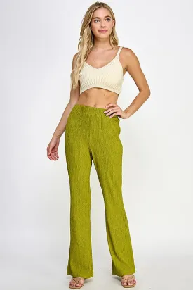 Citron Plisse Fitted Flare Knit Pants