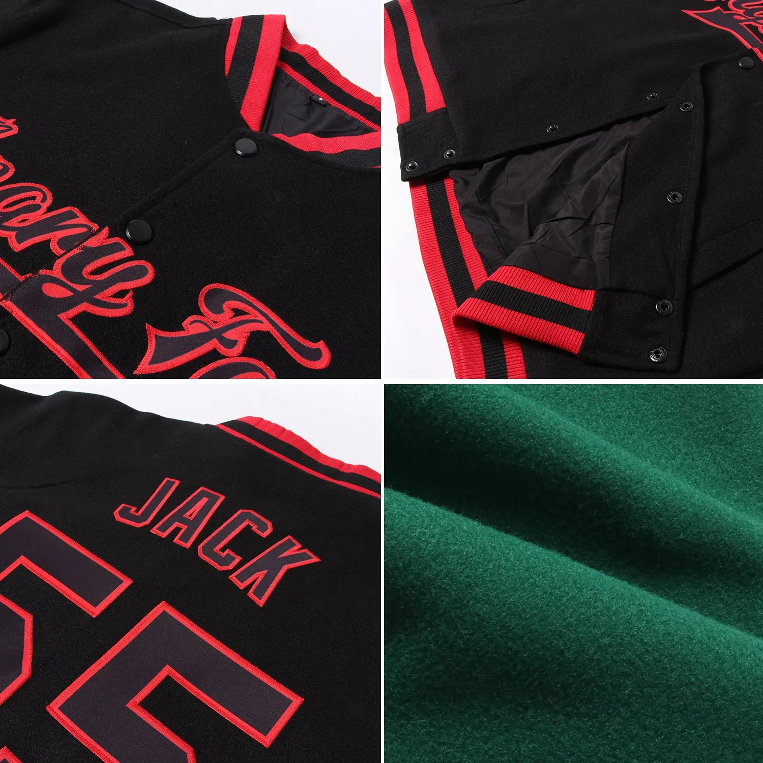 Custom Kelly Green Navy-White Bomber Full-Snap Varsity Letterman Jacket