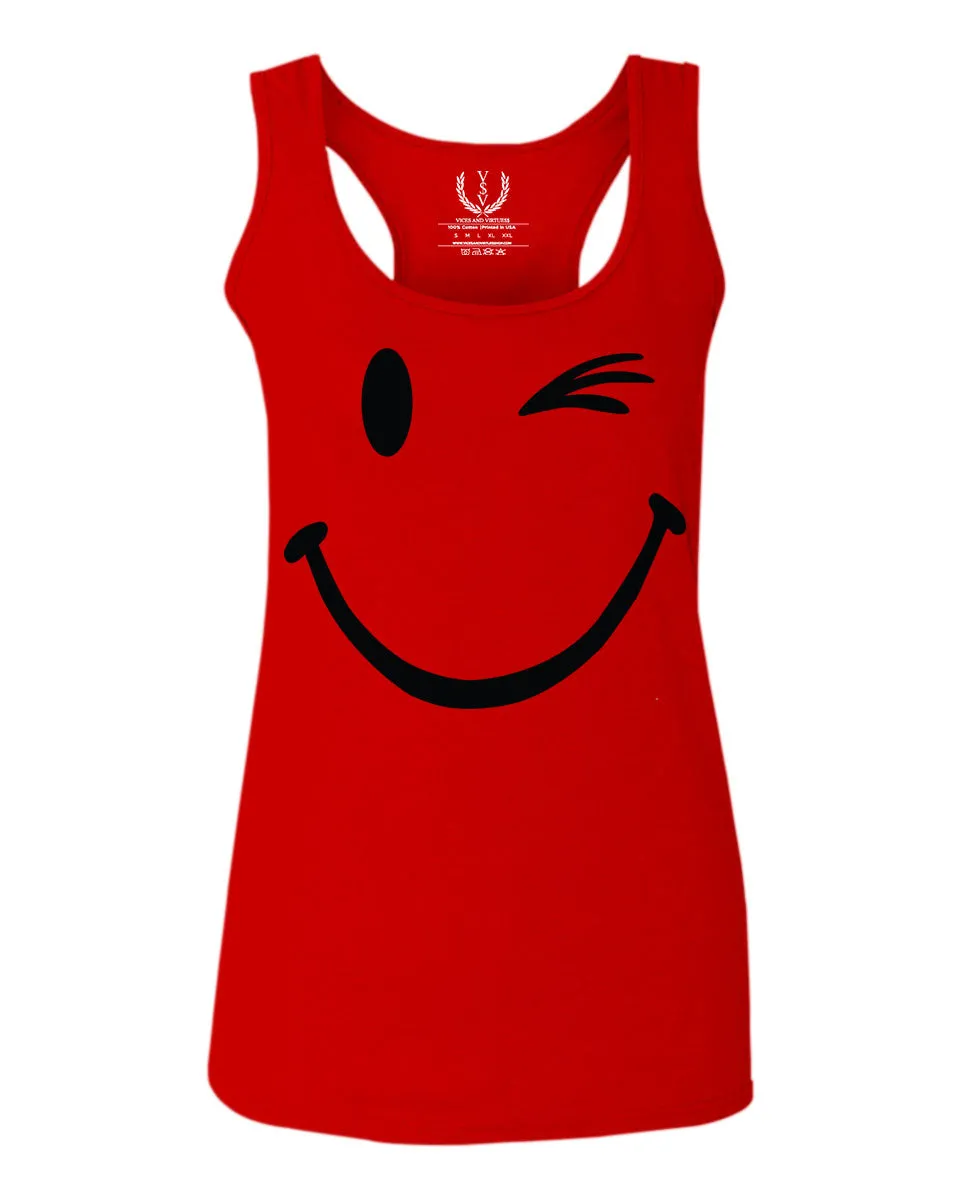 Cute Graphic Happy Funny Blink Smile Smiling face Positive  women's Tank Top sleeveless Racerback
