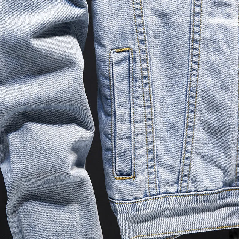 Denim Jackets - Solid Color Denim Jacket Series Retro Denim Jacket Fashion Fleece Denim Jacket