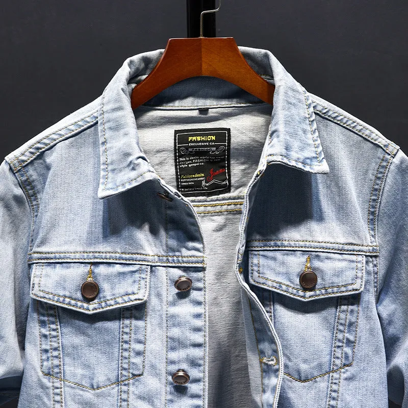 Denim Jackets - Solid Color Denim Jacket Series Retro Denim Jacket Fashion Fleece Denim Jacket