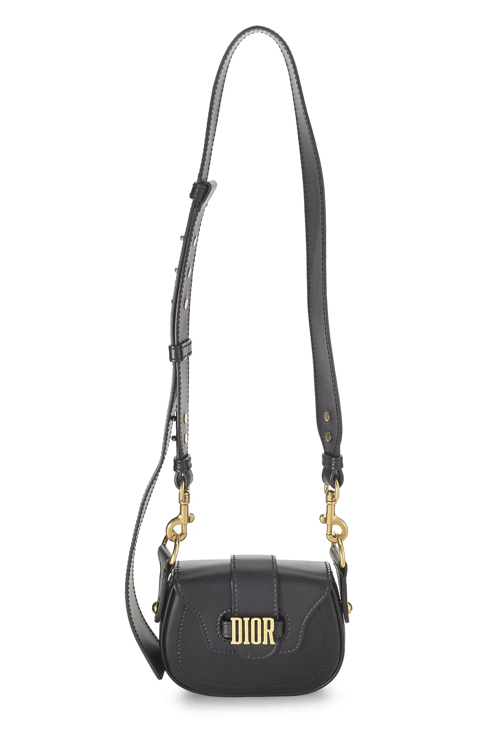 Dior,  Black Calfskin D-Fence Saddle Mini, Black