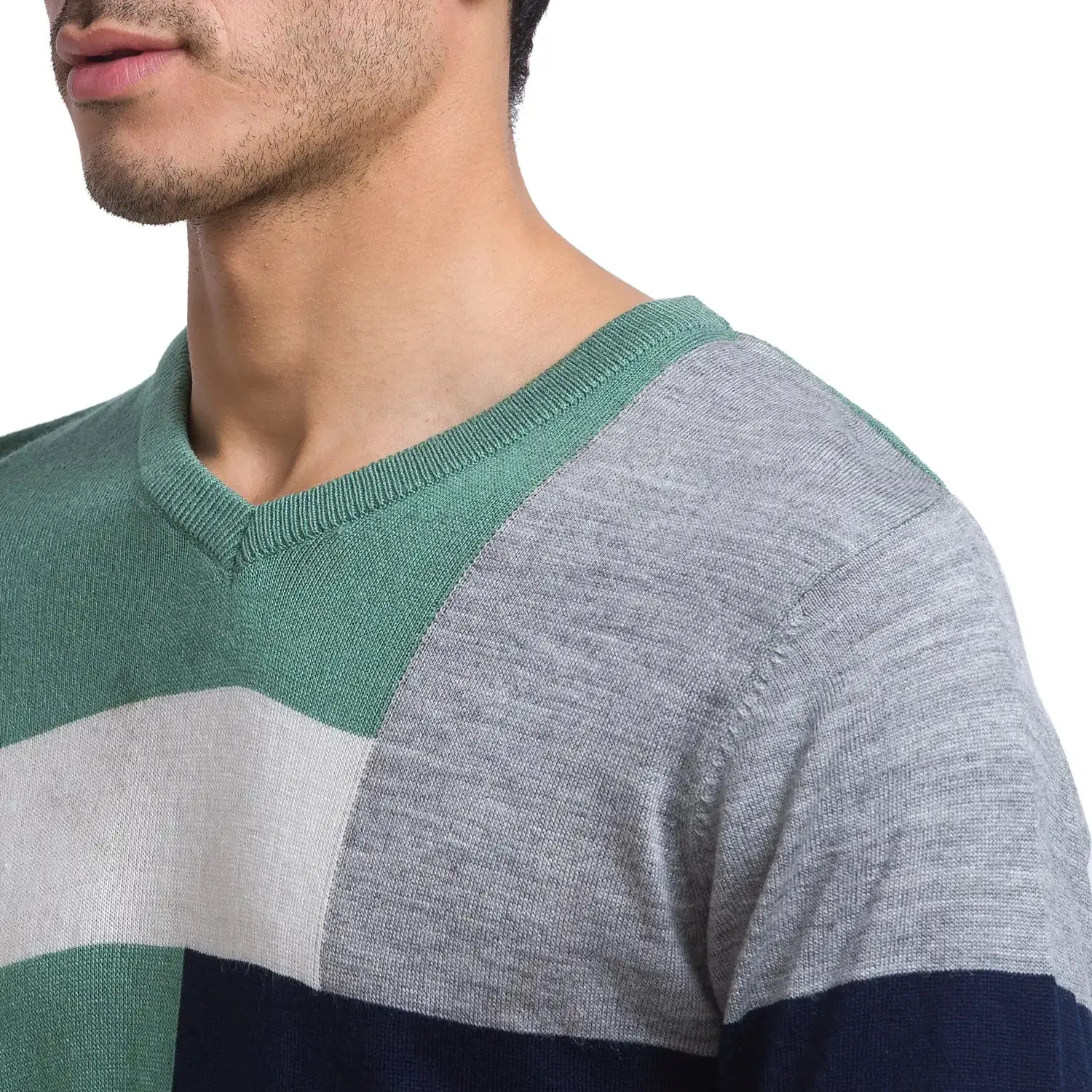 Men Green Intarsia Acrylic Full Sleeve Sweaters