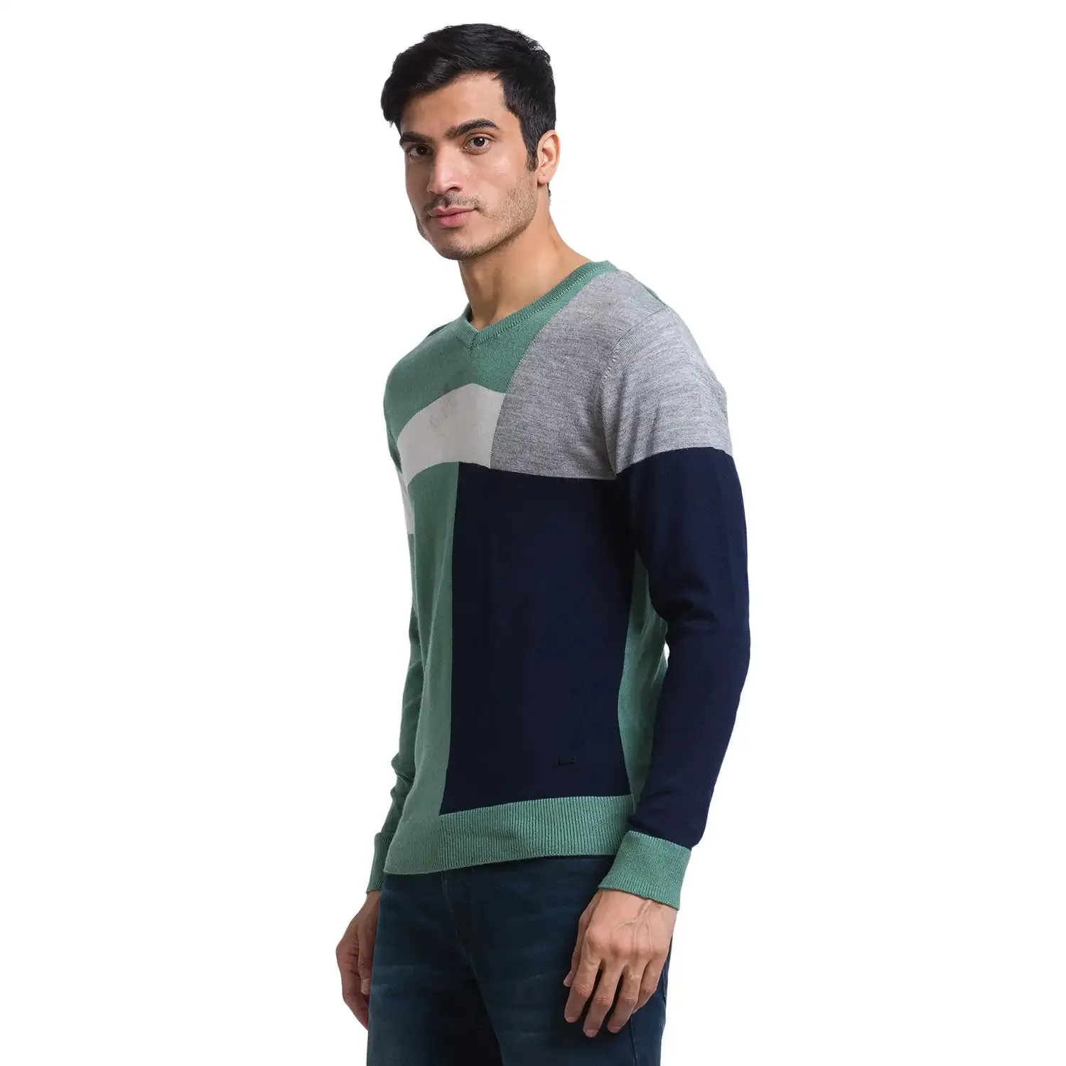Men Green Intarsia Acrylic Full Sleeve Sweaters