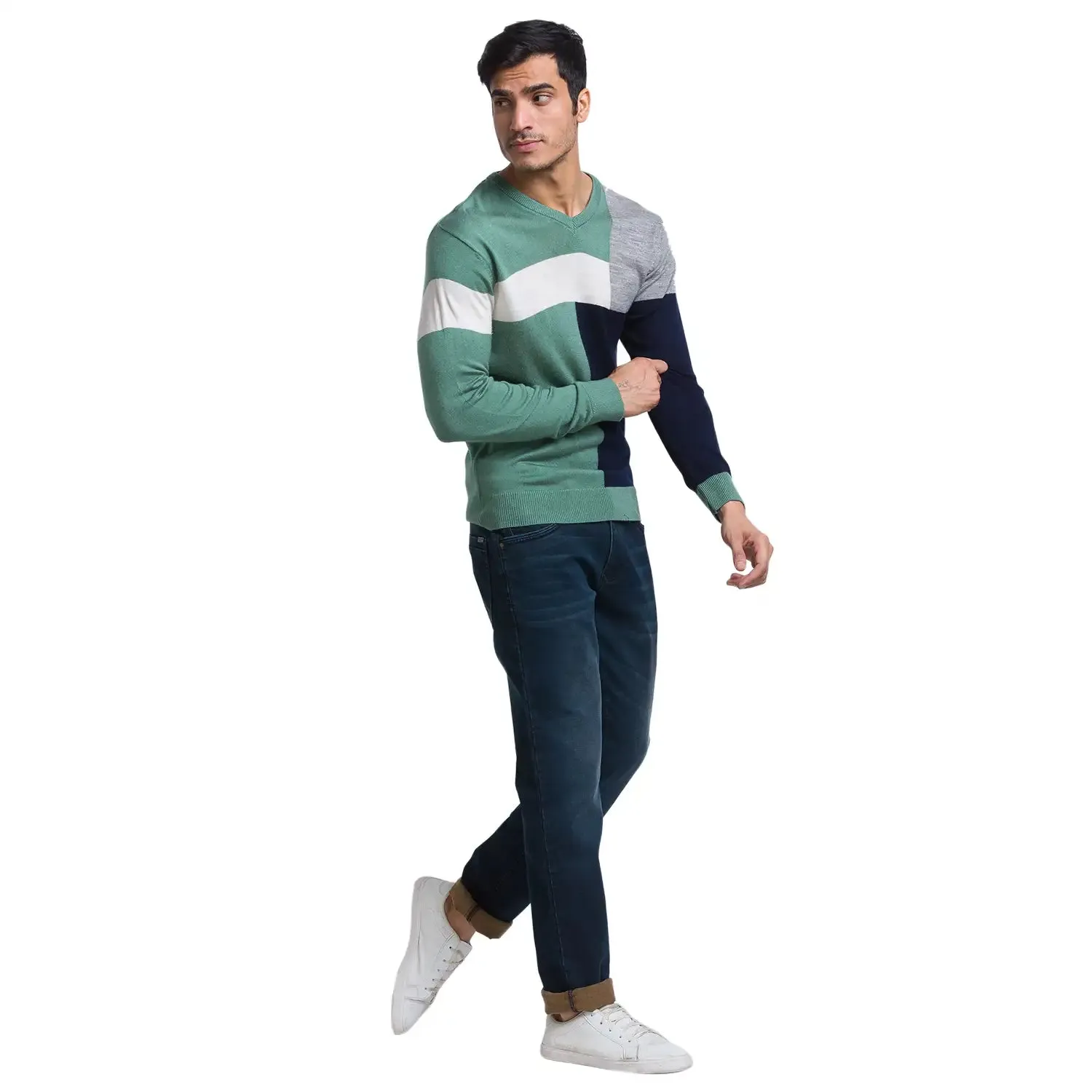 Men Green Intarsia Acrylic Full Sleeve Sweaters