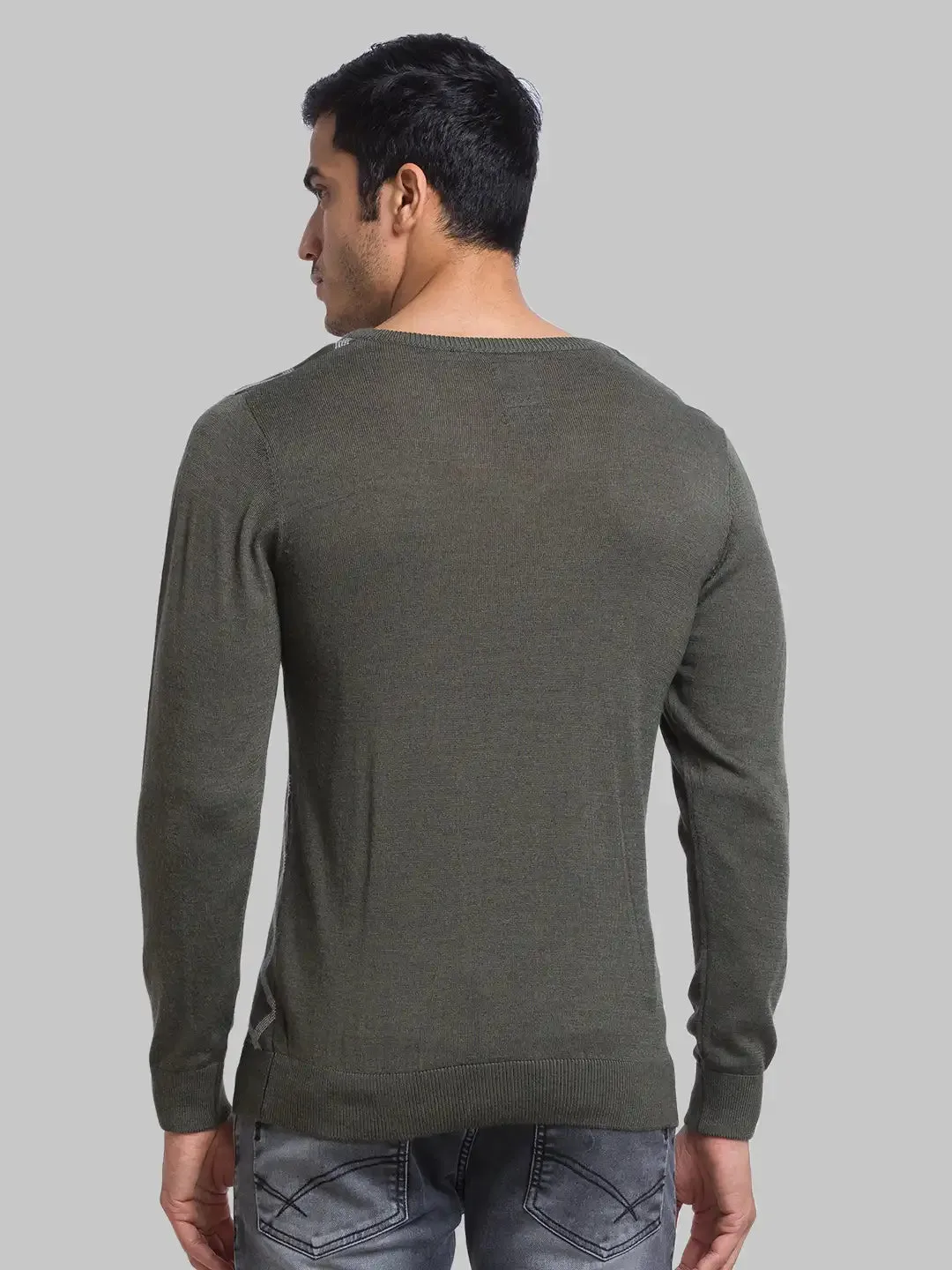 Men Green Jacquard Acrylic Blend Full Sleeve Sweaters