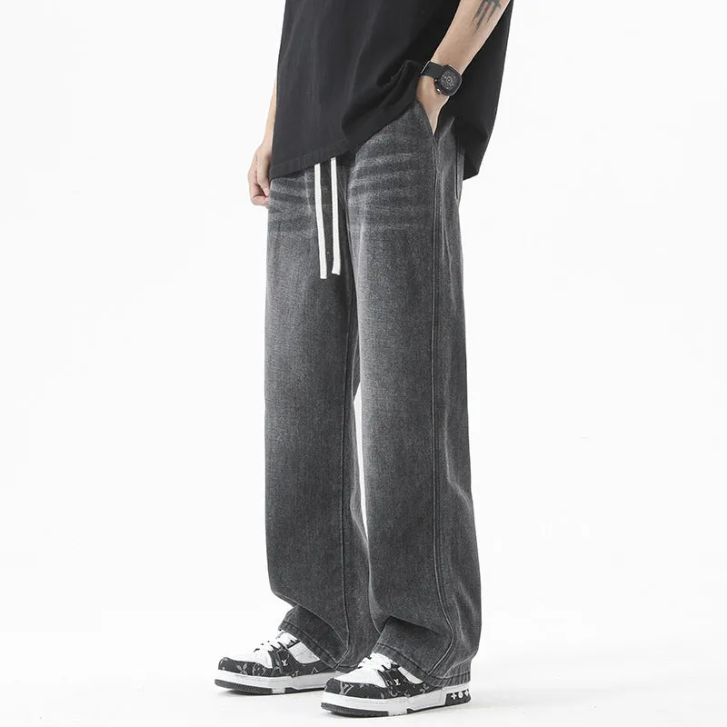 Men's Loose Straight Elastic Waist Wide Leg Casual Trousers