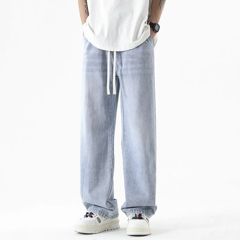 Men's Loose Straight Elastic Waist Wide Leg Casual Trousers