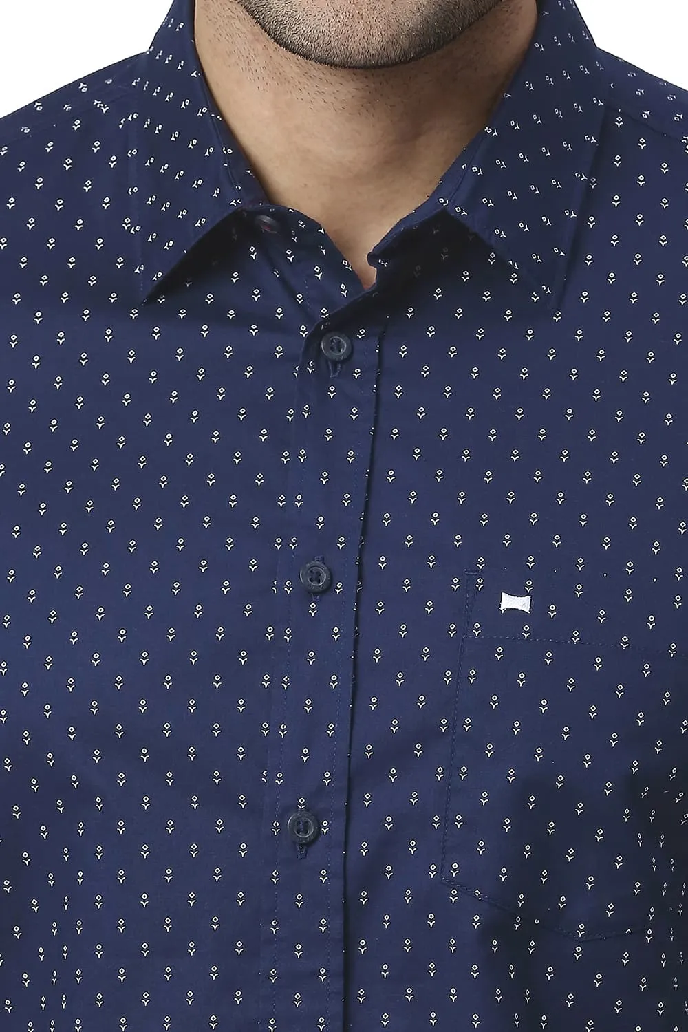 Slim Fit Cotton Oxford Printed Halfsleeves Shirt