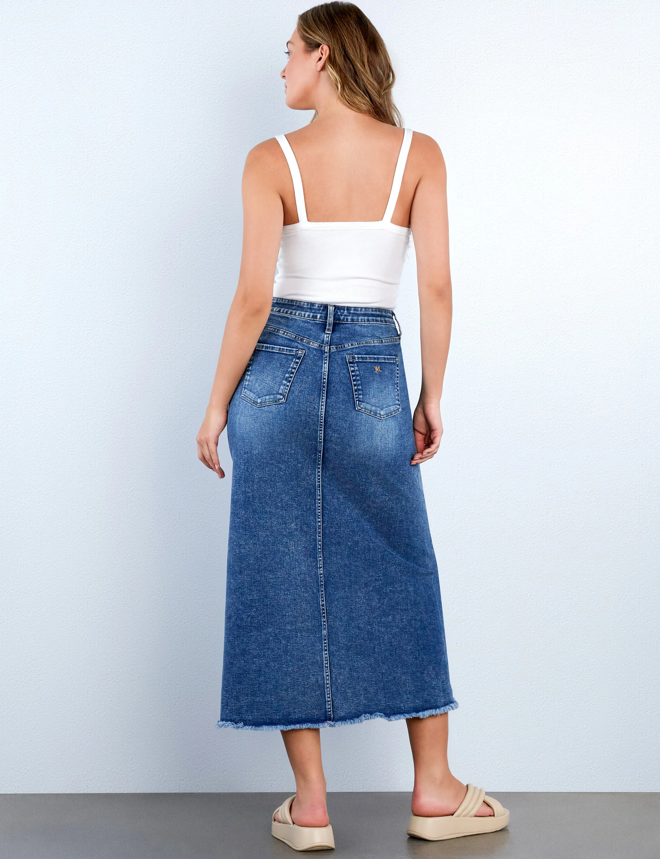 Split Denim Maxi Skirt