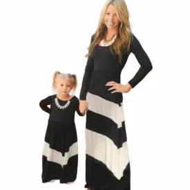 Stripe Women's Fashion dresses Mother Long Sleeve Stripe Stitching Family Clothes Women Dress large size dress