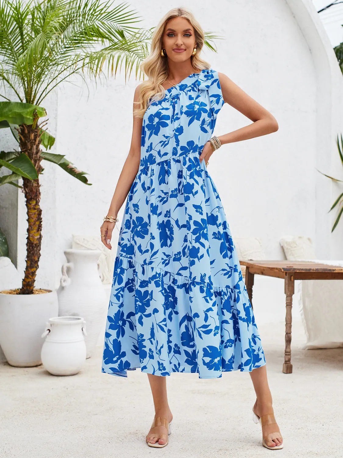 Tied One Shoulder Sleeveless Dress